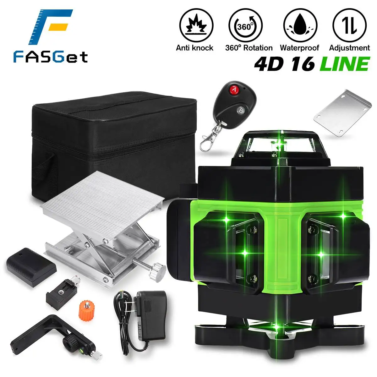 

Big Sale 4D 16 Lines Green Laser Levels 360 Horizontal &Vertical Cross Lines Auto Self-Leveling super powerful Indoors Outdoors