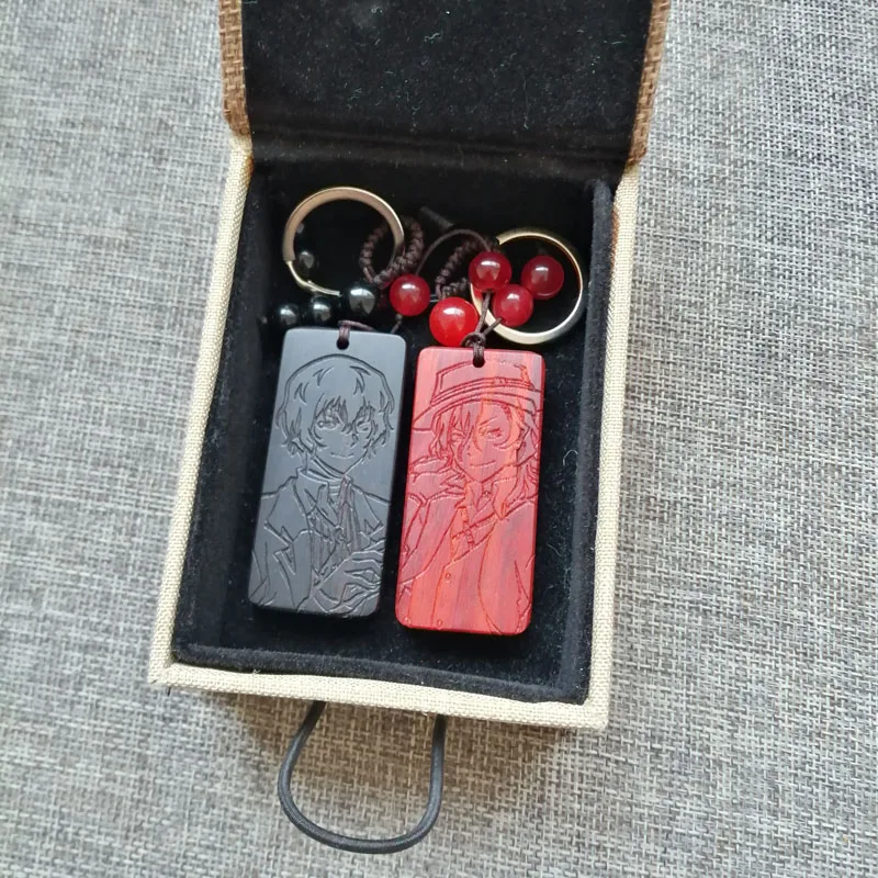 

Cartoon Bungo Stray Dogs Carved Design Sandalwood Keychain For Single-sided Solid Wood Carving Animation Peripherals ZH178