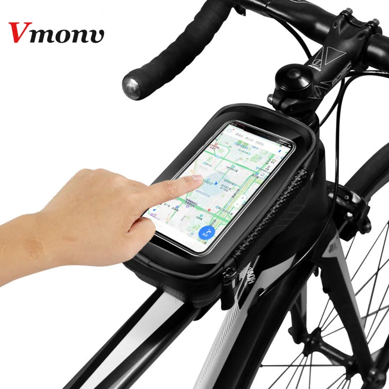 vmonv mountain bike bag phone holder for iphone x xr sansung s9 rainproof waterproof mtb front bag 6 2 inch mobile phone holder free global shipping
