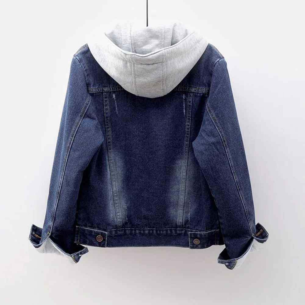 

Jacket Women Denim Casual Jacket Women Hooded Long Sleeve Patchwork Sport Coats Elegant Winter Outwear Office Ladies Streetwear