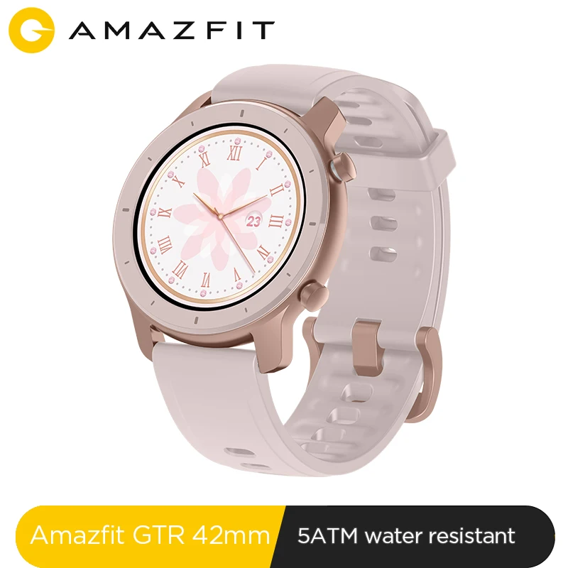 Cherry Blossom Pink Глобальная версия, Новые смарт-часы Amazfit GTR 42 мм, 5ATM, умные часы, 12 дней, батарея, управление музыкой, для Xiaomi, Android, IOS - Цвет: Cherry Blossom Pink