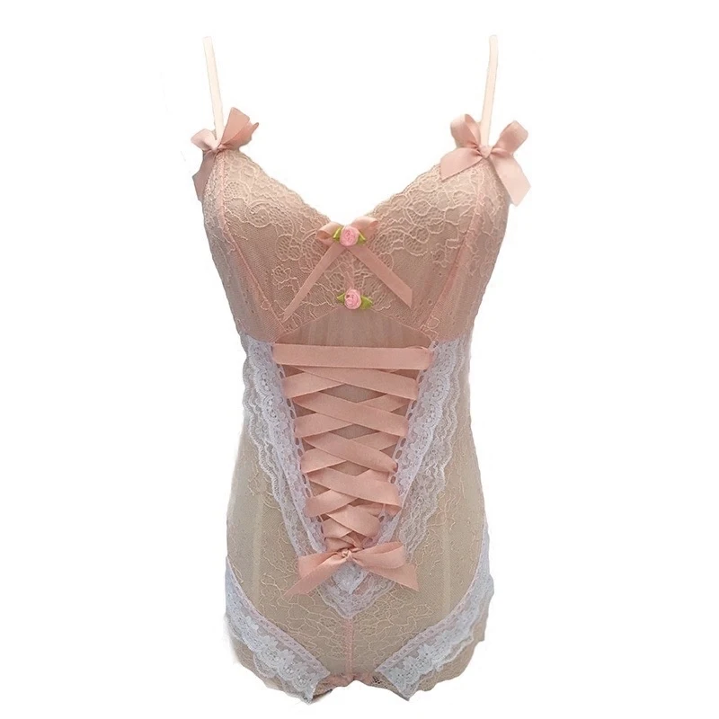 Женское кружевное Боди без рукавов розовое боди на бретельках с цветочным