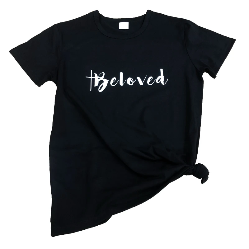 

Beloved Funny Graphic T-Shirt Casual Stylish Grunge Hipster Cross Faith Lover Shirt Faith quote slogan vintage cotton girl tops