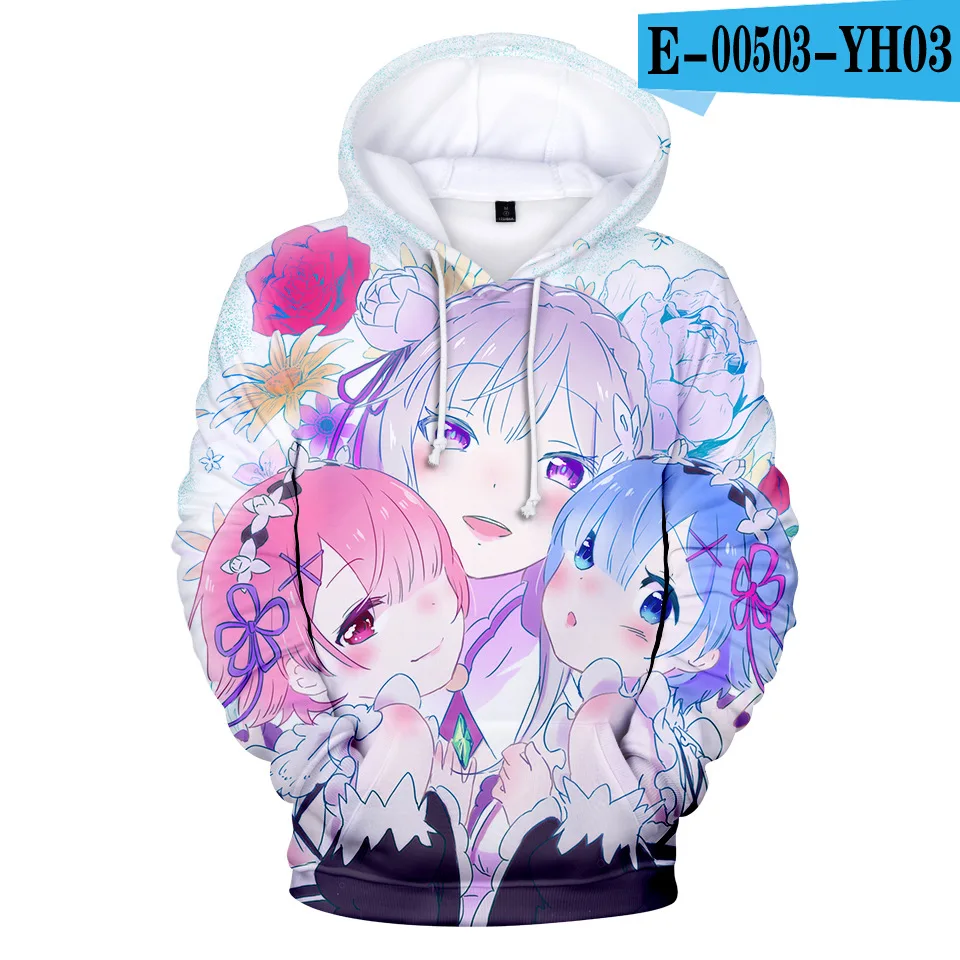 E Natsuki Subaru Толстовка Re ZERO пусковая Аниме толстовки Rem Ram для женщин/мужчин Emilia пары Косплей куртка свитер Одежда - Цвет: E