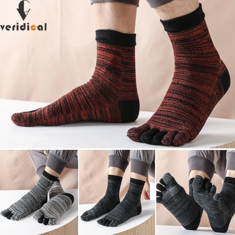 

Autumn Winter Pure Cotton Man Short Five Finger Socks Colorful Fashion Novelty Happy Party Dress Socks With Toes Hot Sell