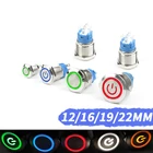 Металлический кнопочный переключатель, 12 мм, 16 мм, 19 мм, 22 мм, светодиодная лампа, водонепроницаемая кнопка, автоматический сброс, самоблокирующаяся мощность, Фотоэлементы 5 В, 12 В