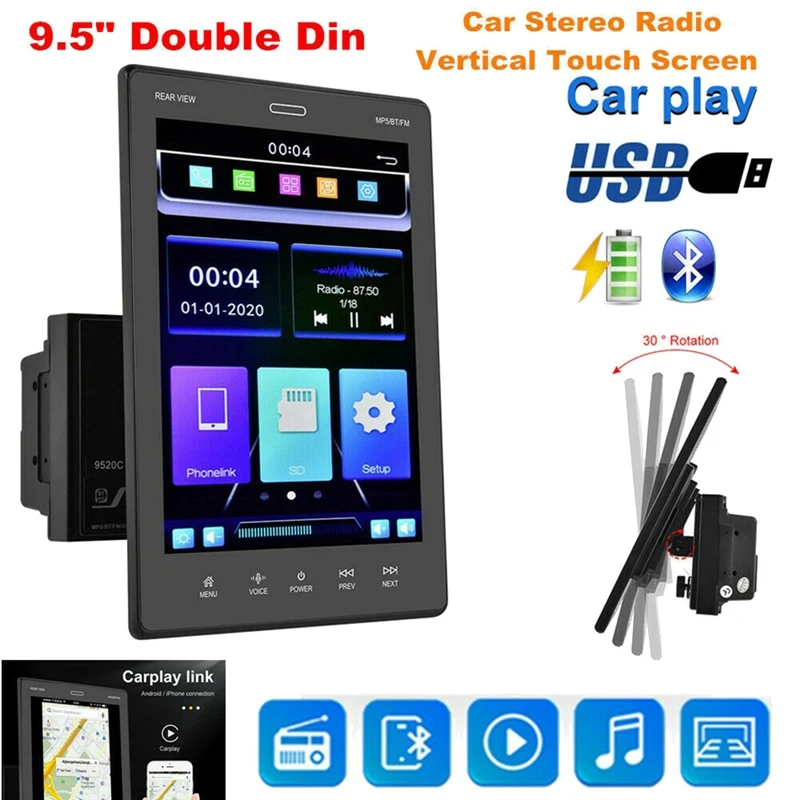 

9.5Inch Contact Screen MP5 Player Car Stereo FM Radio for Apple/Andriod CarPlay Bluetooth Mirror Link GPS Navigation
