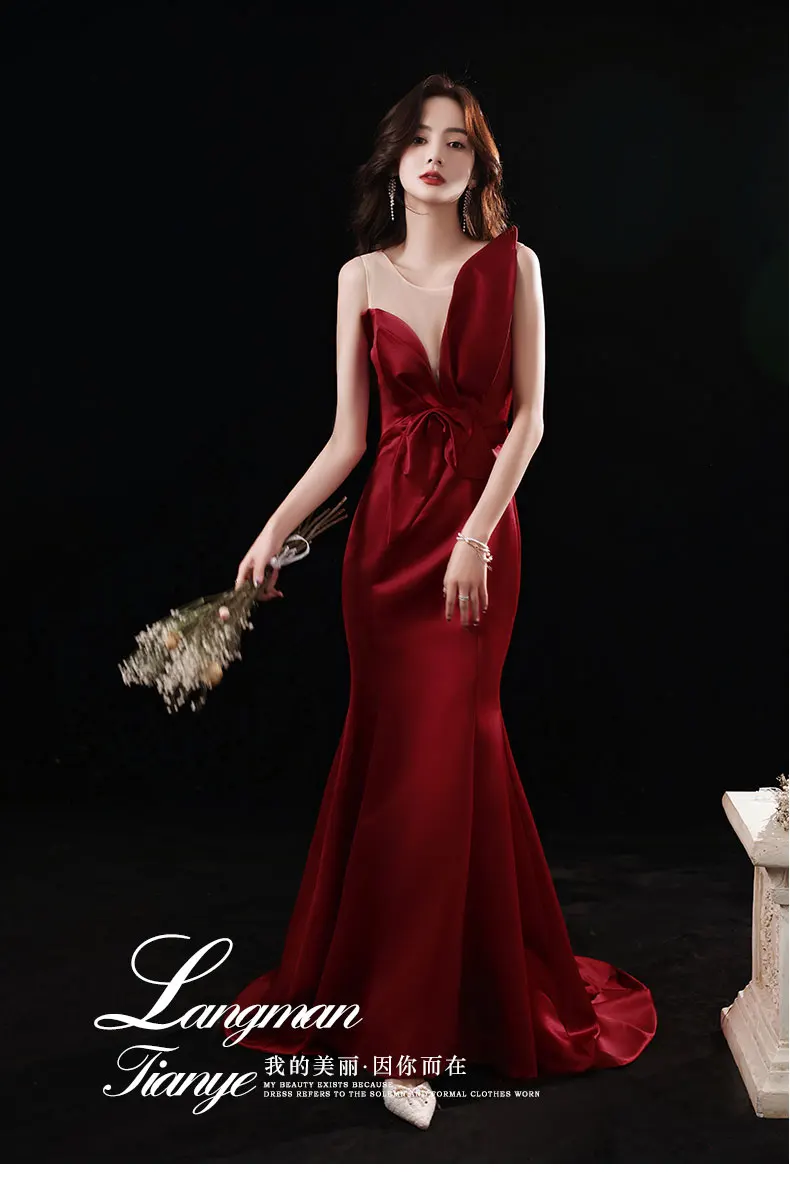 

Bridesmaid Dresses Mermaid 2021 Burgundy Long Style Performance Formal Evening Party Women Dinner Clothing Wear