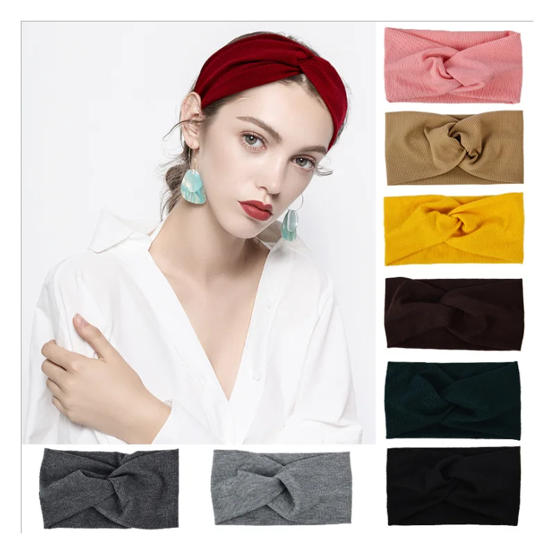 

Women Headband Solid Color Wide Turban Twist Knitted Cotton Hairband Hair Accessories Twisted Knotted Headwrap Decoration Gifts