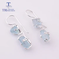 tbj new 925 sterling silver handmade natural aquamarine rough earring brazil gemstones fine jewelry for lady unique gift