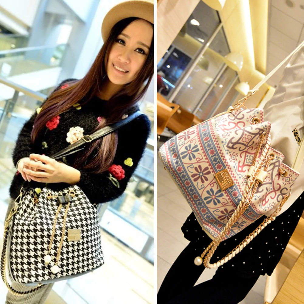 

Women Shopping Pearl Pendant Daily Street Printed PU Leather Dating Single Shoulder Casual Gift Fashion Bucket Bag