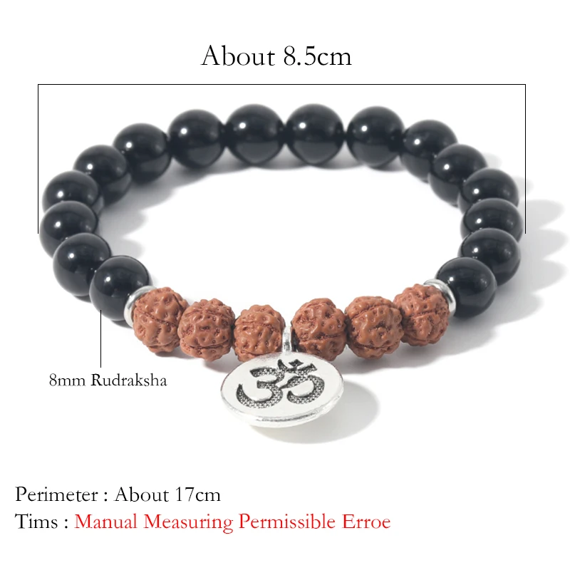 Браслет Rudraksha и черный оникс для мужчин женщин эластичная веревка модный