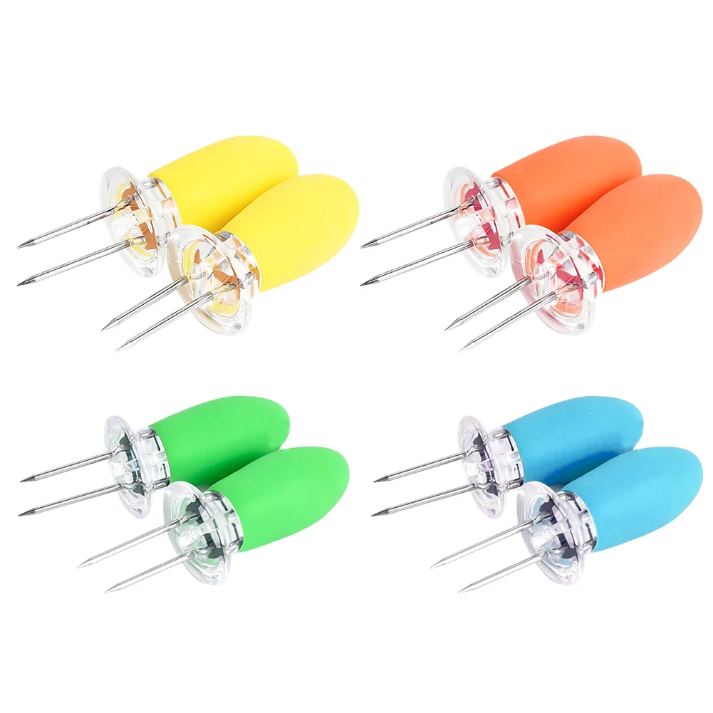 1 пара кукурузы вилки с Пластик ручка небольшой Нержавеющая сталь гриль вилка