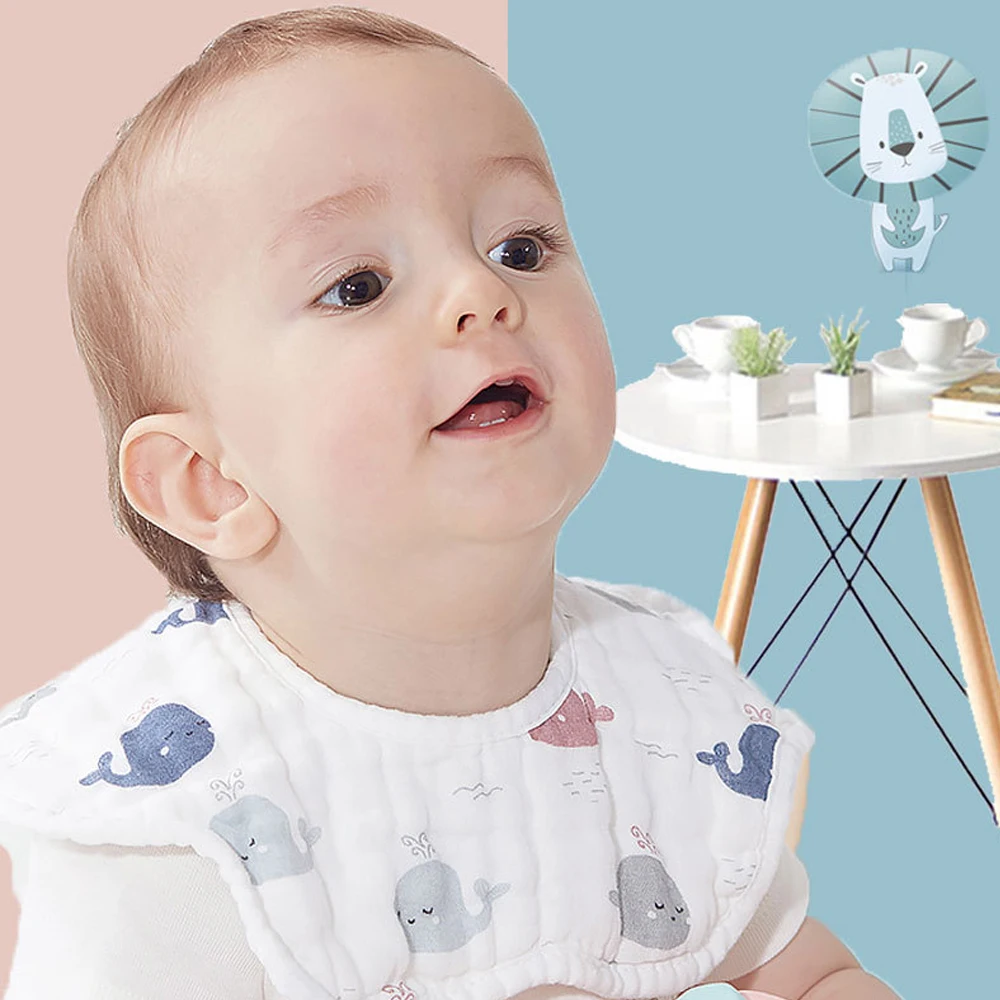 

Baby Bibs Petal Shape 6 Layers of Cotton Burp Cloths Cartoon Print Saliva Towel Infant Toddler Boys Girls Feeding Bandana Bib