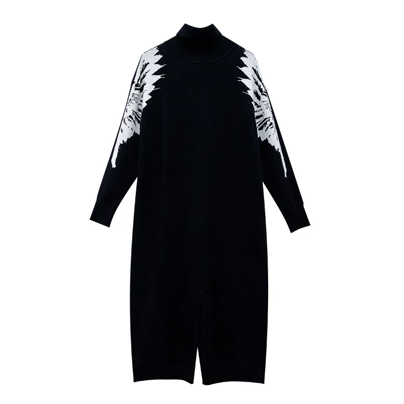 

DEAT 2021 New Autumn And Winter Fashion Casual High Collar Wool Dress For Women Lonh Sleeve Loose Knitting Dress SG838