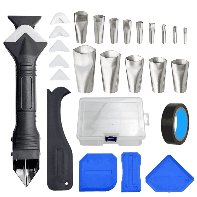 

3 in 1 Metal Spatula Nozzle Smear Polished Grout to Scrape Kitchen Bathroom Windows 27 Pcs Box
