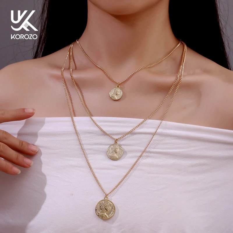 Многослойное ожерелье чокер Ретро портрет круглая монета подвеска