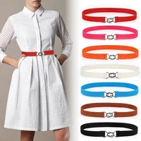 1pc womens belt stretch strap solid color waistband thin elastic waist belt female dress apparel accessories black buckle