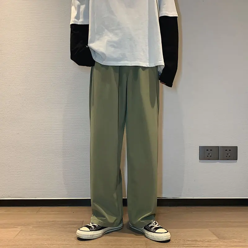 

Summer Solid Color Mopping Pants Men Korean Fashion Loose Casual Pants Men Harajuku Streetwear Wide-leg Straight-leg Pants Men
