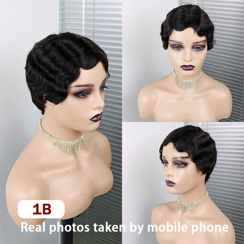 Finger Wave Wigs Cheap Brazilian Short Pixie Cut Human Hair Wig 613 Blonde Machine Made | Шиньоны и парики