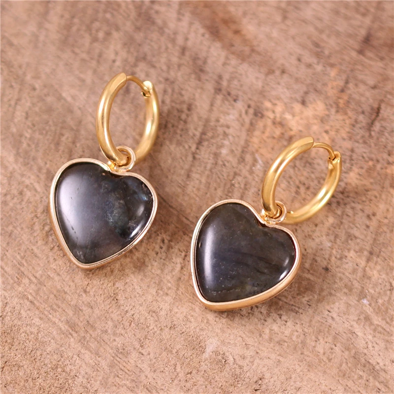 Серьги-подвески в форме сердца из амазонита