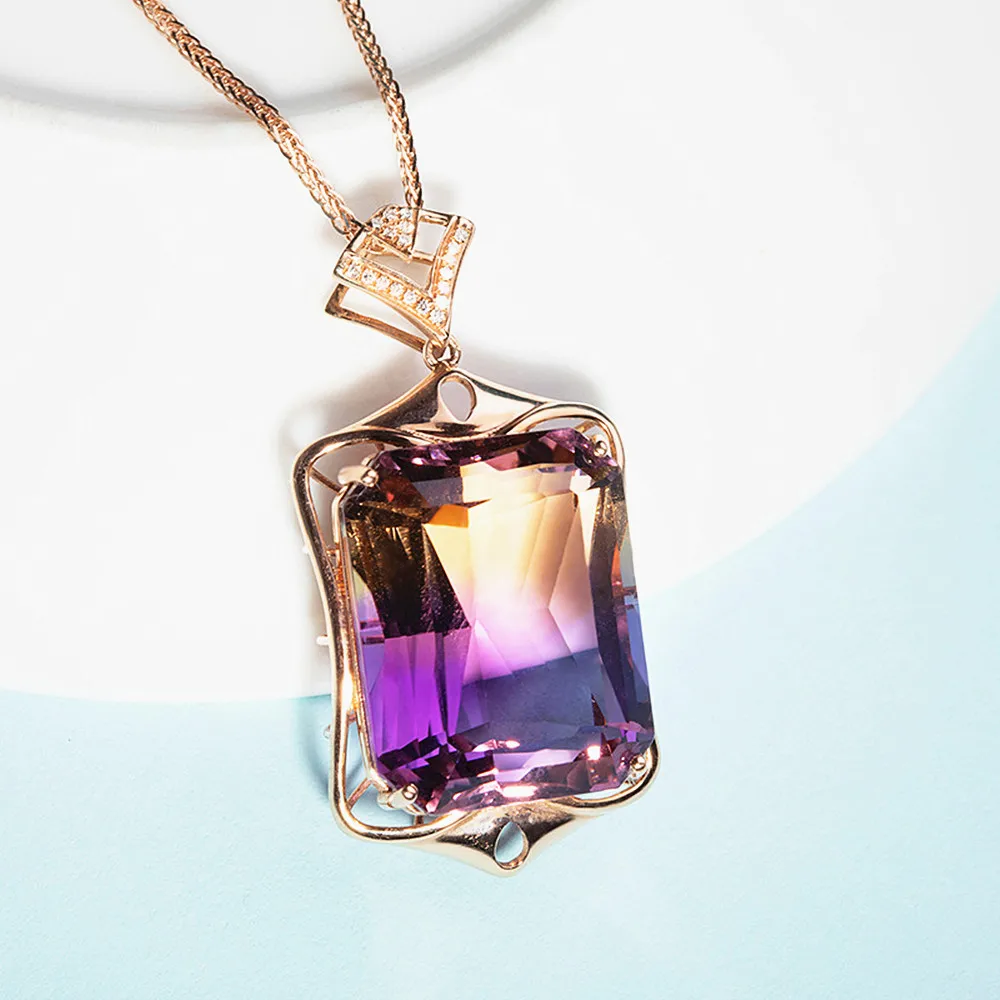 

Elegant amethyst citrine crystal purple gemstones diamonds pendant necklaces for women rose gold color jewelry bijoux bague gift
