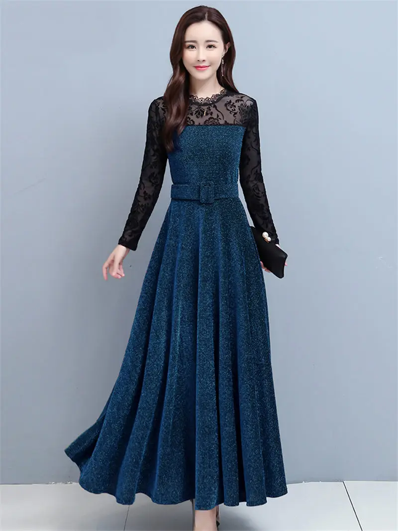 

Высококачественное платье с длинным рукавом на весну и осень, новинка 2020, женское приталенное Элегантное зимнее платье-макси в Корейском ст...