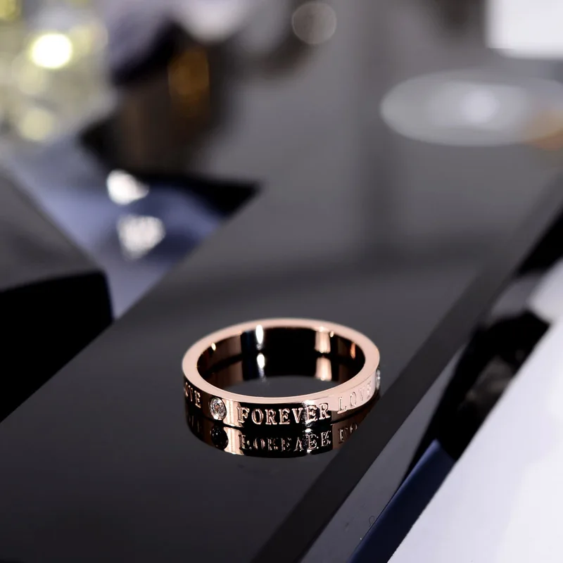 

YUN RUO Love Forever Couple Rings Rose Gold Color Fashion Titanium Steel Jewelry Birthday Gift Woman Never Fade Drop Shipping
