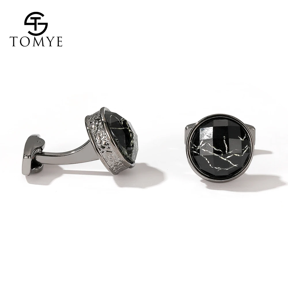 

Cufflinks for Men TOMYE XK20S037 High Quality Round Marbling 3 Colors Metal Shirt Cuff Links for Gifts
