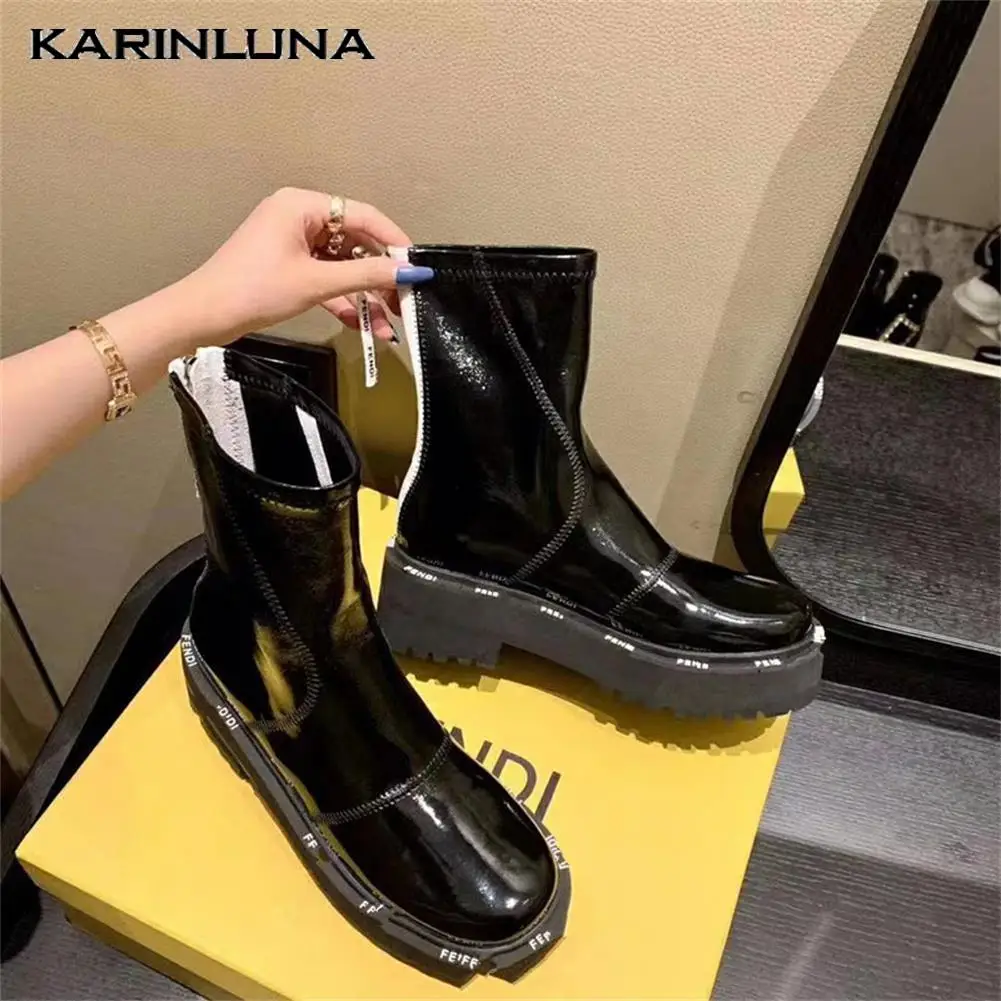 

KarinLuna Brand Solid Ankle Boots Med Thick Heels Comfy Walking Concise Elegant Office Lady Shoes Casual Woman Boots Dress