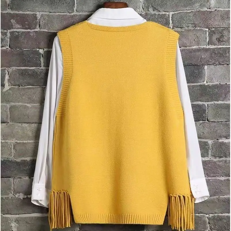 Женский трикотажный жилет средней длины свободный свитер без рукавов в