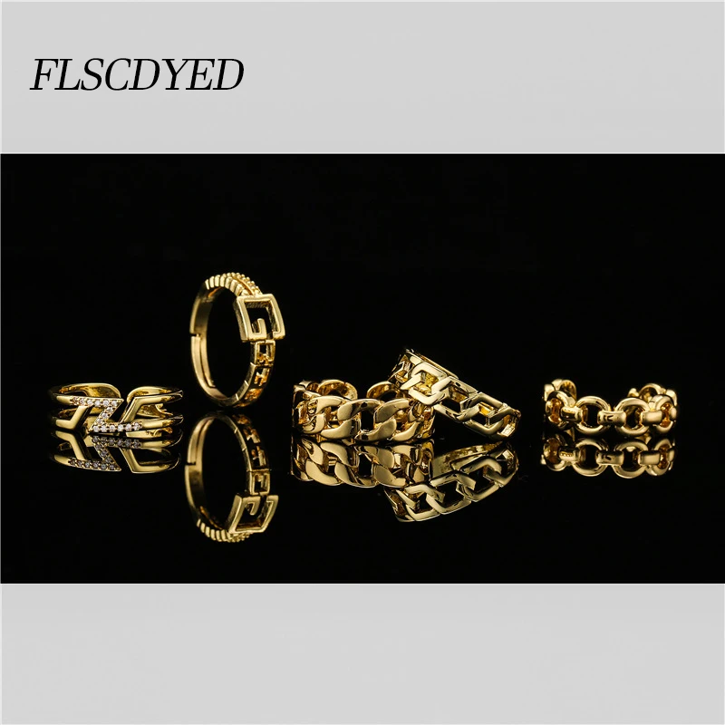

FLSCDYED Gold Color Plating Chain Shape Rings for Women Men Vintage Gothic Geometric Hip Hop Ring Antique Jewelry Accessories
