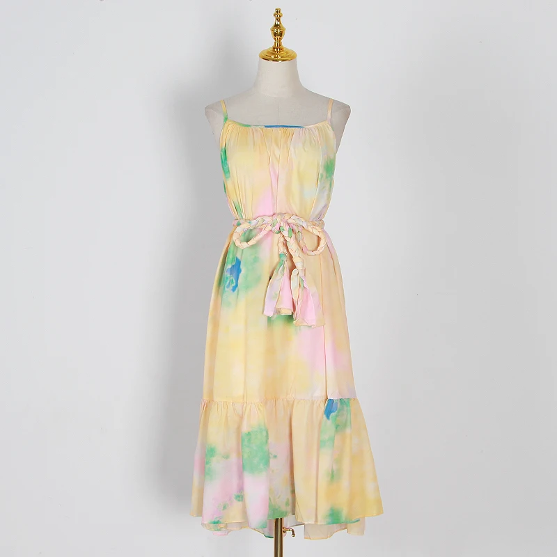 Платье без рукавов TWOTWINSTYLE летнее миди-платье с открытыми плечами высокой талией