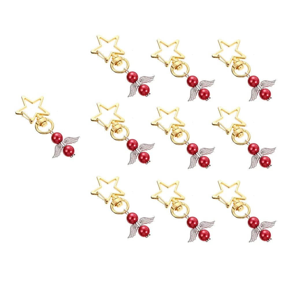 

10pcs Angel Shape Key Chains Key Rings Key Pendants Small Gifts (Golden Red)