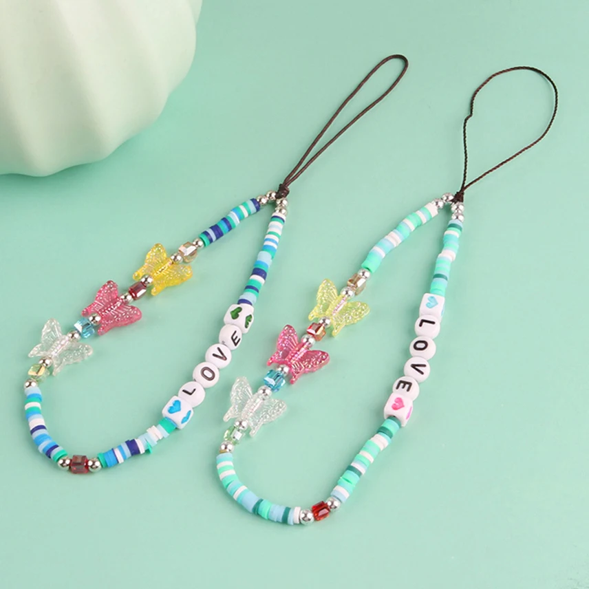 

Butterfly Chain Rope Beaded Mobile Strap Women Acrylic Beads Phone Jewelry Cellphones Necklace Choker Phone Accessories