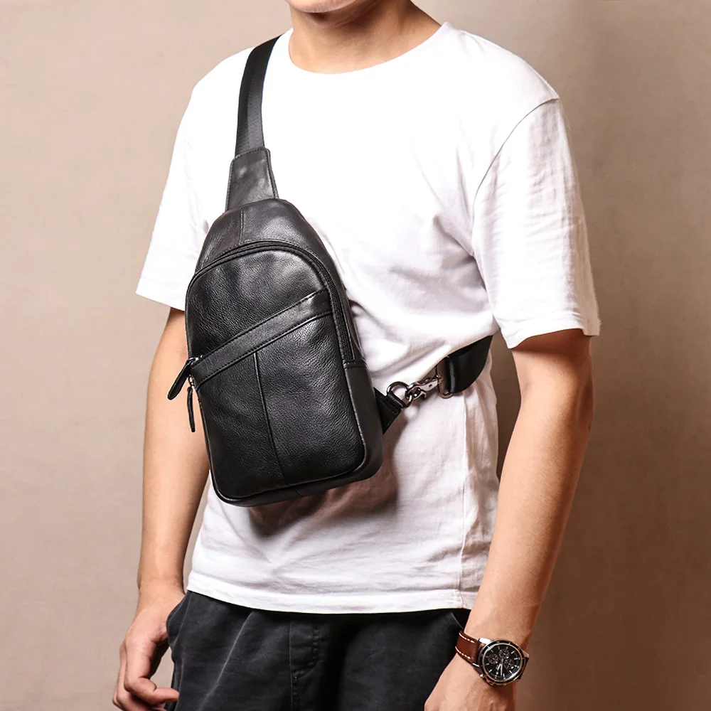 melhor Simples Clássico Bolsa De Ombro Para Homens Couro Genuíno Ocasional Mensageiro Saco Peito Marca Moda Pequena Mochila Para 7.9 Polegada