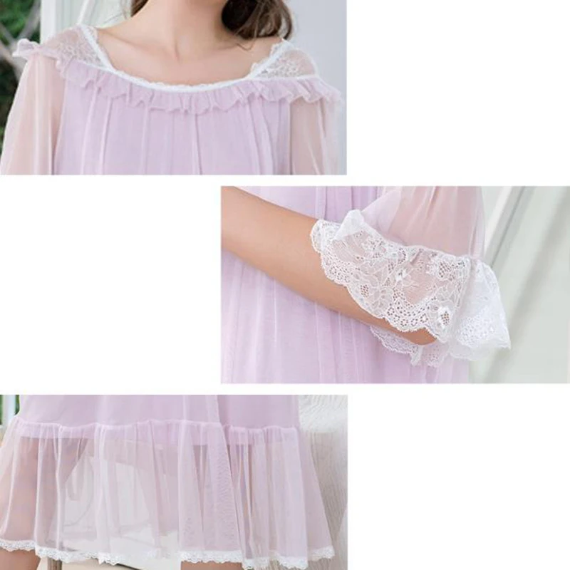 

Nightgown women spring and summer breathable backless Japanese simple pijama women loose mesh gauze ruffled skirt sexy nightware