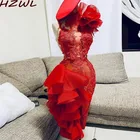 Красный Illusion сексуальное вечернее платье из шифона русалка Выпускные платья по колено с кружевом платья для вечеринок с аппликацией с цветочным рисунком и оборками, платье для торжественных событий, вечернее платье для девочек