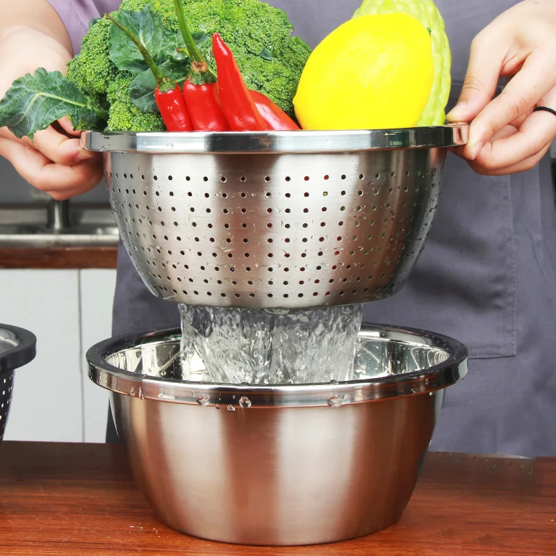 

Stainless Steel Strainer&Kitchen Bowl Set for Salad Fruit Vegetable Washing Draining,Nesting Strainer Bowl,24cm+26cm
