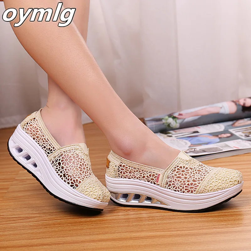 

Brand Platform Sneakers Female Wedges Shoes For Women Summer Vulcanized Shoes Lace Breathable Sneakers Women Casual Shoes QJ