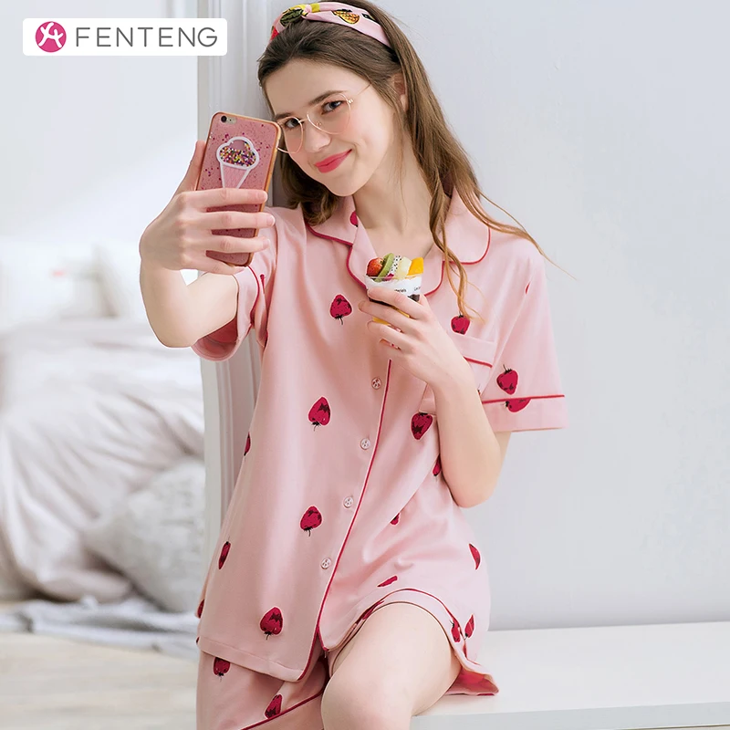 Весенняя Пижама FENTENG из 2 предметов рубашка с коротким рукавом и шорты домашняя
