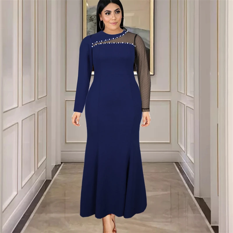 

Женское Сетчатое лоскутное длинное платье с бисером, повседневное женское облегающее платье с длинным рукавом и круглым вырезом, Клубные в...