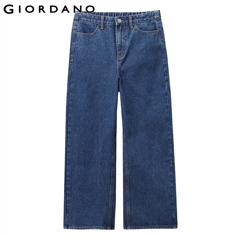 Giordano Women Denim Jeans Elastic Waist Wide-leg Pants Pocket Zip Front Fashion Mujer 05419096 | Женская одежда