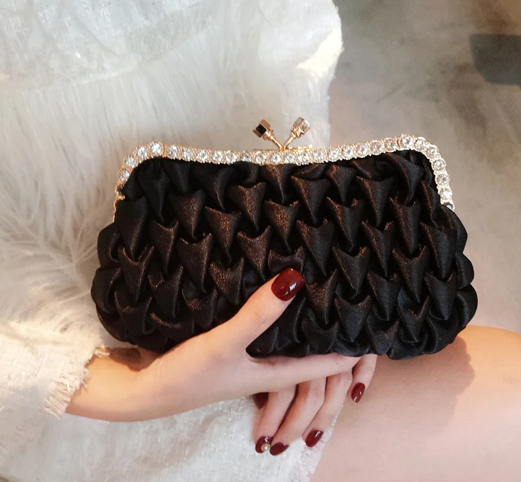 

LINVANSHY Socialite Dinner Bag Temperament Hand Bag Water Diamond Satin Banquet Bag Hand Grab Bag
