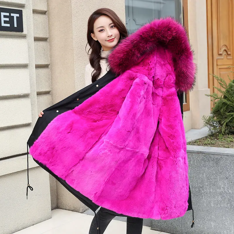 Large Real Fox Fur Collar 2019 Winter Jacket Women Long Outwear warm Female Down Coat Fur lining Parka Hooded Winter Coat Women