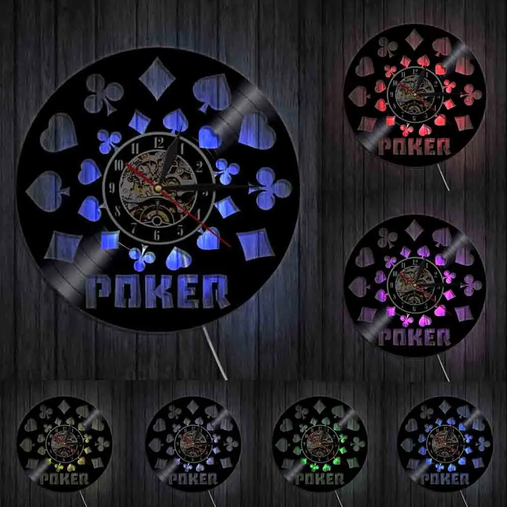 Poker King Rummy Play Cards виниловая запись черные Висячие 3D настенные часы светодиодный