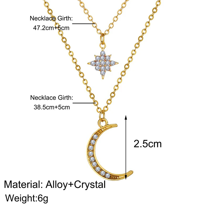 Винтажное колье с кристаллами Звезда Луна для женщин, золотого цвета, многослойное с рогатой луной, коллекционное ювелирное изделие в подарок.