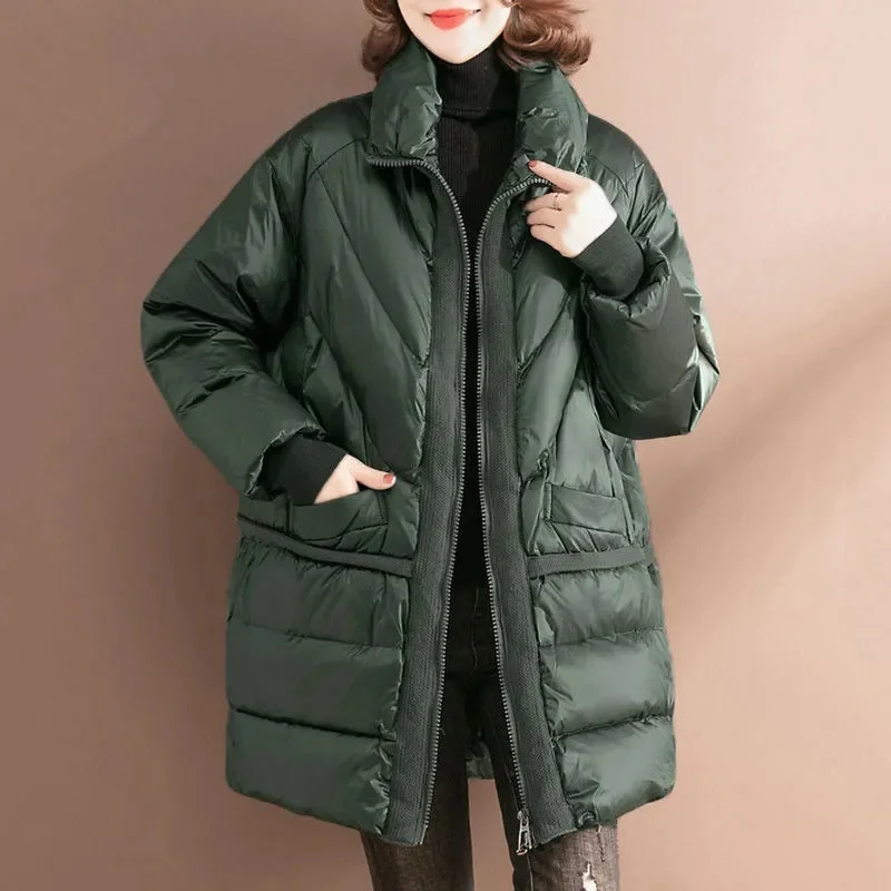 Eleghant Women Down Cotton Coat 2022 Winter New Fashion Temperament Mid-length Jacket Female Casual Thin Padded Jacket tops A15