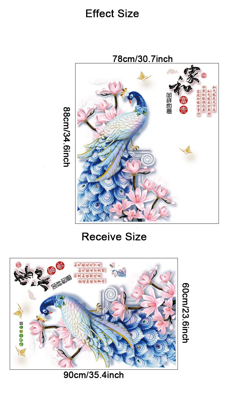 

Peacock Flower Wall Stickers 2021 New Year Decoration Bedroom Living Room Wall Decor Decal for Furniture Self Adhesive Wallpaper