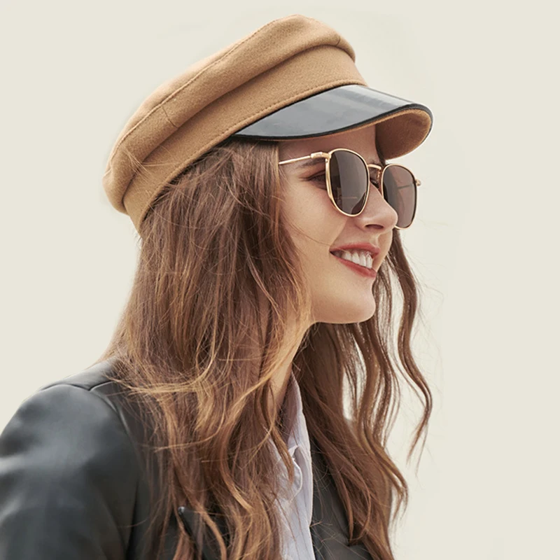 

Spring Autumn Stylish Woolen Patent Leather Stitching Newsboy Hats Women's Vintage Fashion Literary Playful Classic Female Beret